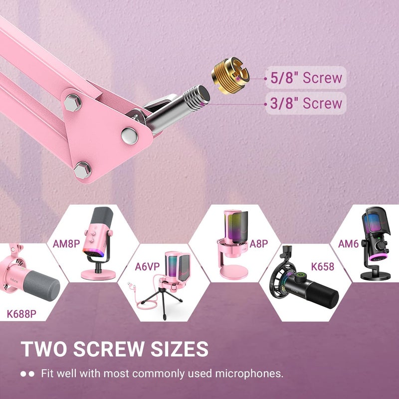 FIFINE حامل ميكروفون بوم آرم، ذراع ميكروفون مع تثبيت على المكتب للبودكاست، البث، الألعاب، استوديو المنزل، حامل ميكروفون بوم مقص معدني-CS1 وردي - Image 5